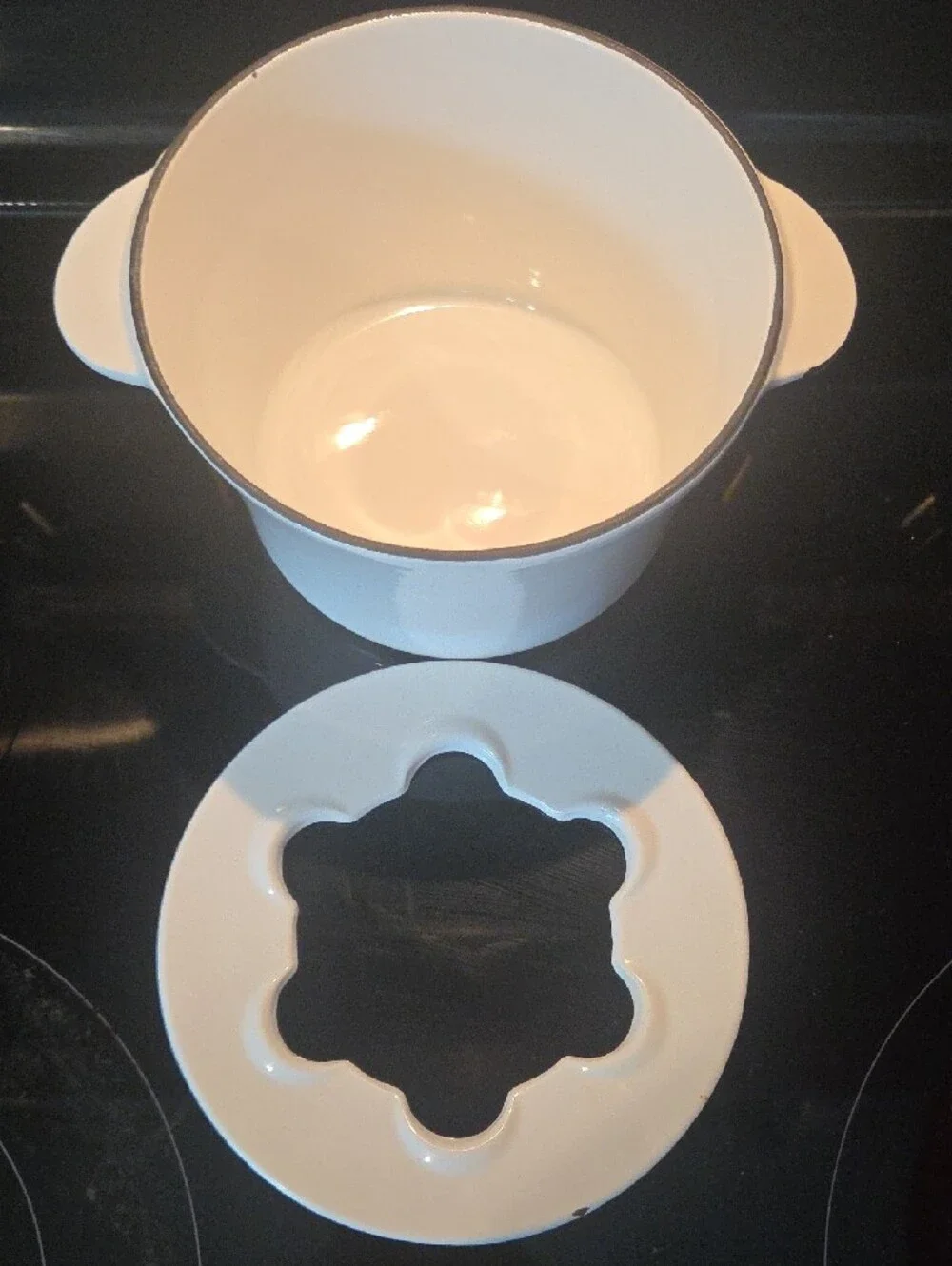 2 Pc. Cast Iron White Enamel Fondue Pot